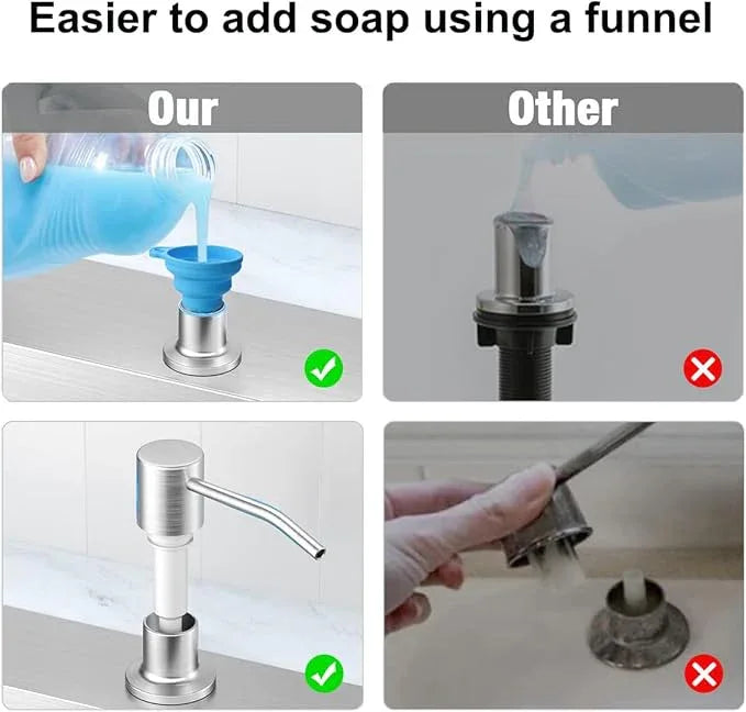 Soap Dispenser for Kitchen Sink,Stainless Steel Built in Soap Dispenser Countertop Pump Head,Dish Soap Hand Lotion Dispenser with Refillable 13.5OZ Bottle - ModernBath