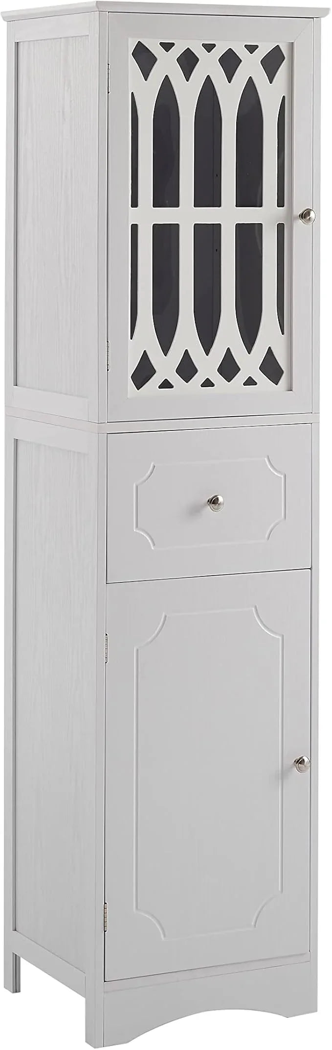 Tall Bathroom Storage Cabinet with 2 Doors & Drawer, 64" H Bathroom Cabinets Freestanding, Slim Linen Cabinet with Adjustable Shelves, Narrow Linen Tower for Living Room, Laundry Room, White - ModernBath