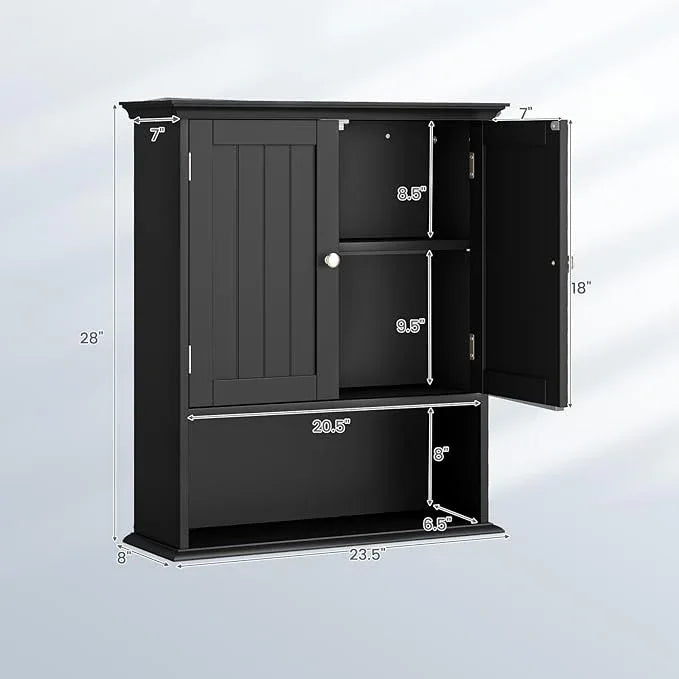 Tangkula Bathroom Wall Cabinet, Wooden Hanging Storage Cabinet with Doors & Shelves, Multipurpose Storage Cabinet for Restroom Kitchen Living Room, Wall Mounted Bathroom Medicine Cabinet (Black) - ModernBath
