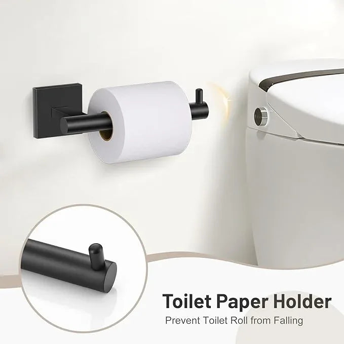5 Pieces Bathroom Hardware Set Matte Black Towel Bar Set Includes 23.6” Towel Bar, Towel Ring Holder, Toilet Paper Holder and Two Towel Hooks, Bathroom Accessories Set SUS304 Wall Mounted - ModernBath