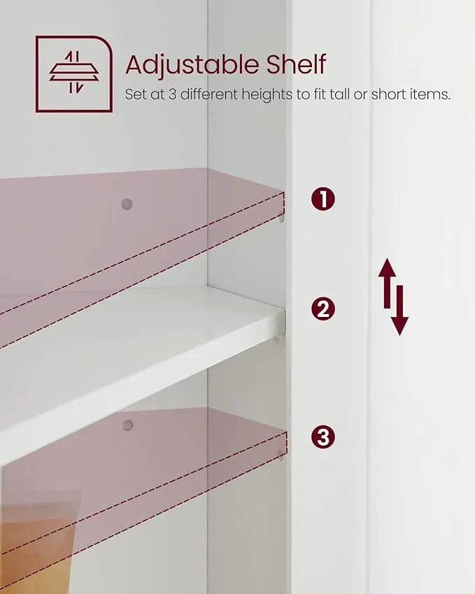 VASAGLE Corner Cabinet, Tall Corner Storage Cabinet with 2 Doors and 4 Adjustable Shelves, for Bathroom Kitchen Living Room, Modern Farmhouse Design, White UBBC541P31 - ModernBath
