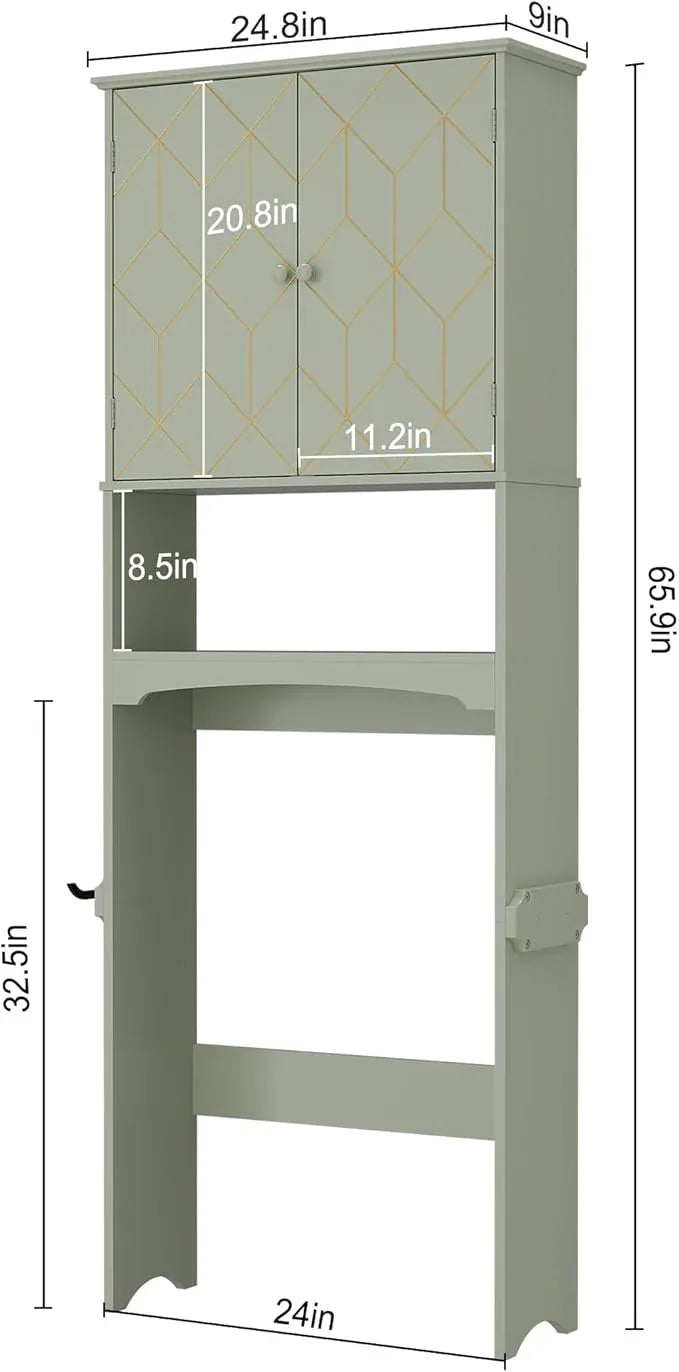 Over The Toilet Storage Cabinet with Gold Trim, Modern Bathroom Organizer Over Toilet with Adjustable Shelves and Toilet Paper Holder for Bathroom (Green) - ModernBath