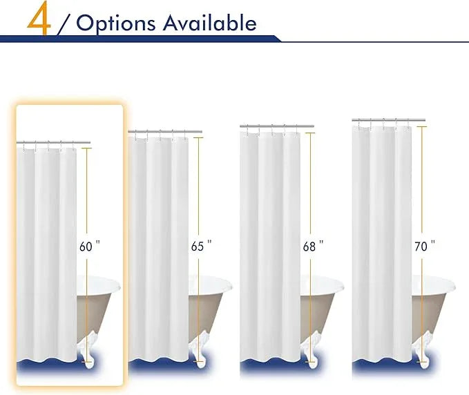 N&Y HOME Short Fabric Shower Curtain Liner 60 inches Long, Hotel Quality, Machine Washable, White Shorter Bathroom Curtains with Grommets, 72x60 - ModernBath