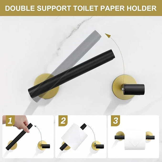 Black and Gold Towel Bar Bathroom Hardware Accessories Set, 10 Pieces Upgraded Round Toilet Paper Holder Towel Rack for Bathroom Wall Mounted, 23.6 Inch Stainless Steel Towel Rods for Bathroom - ModernBath