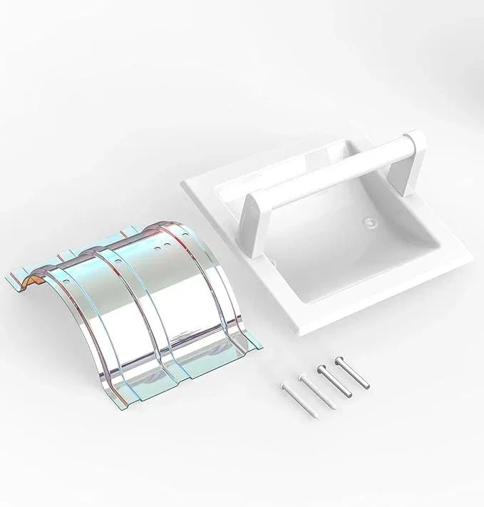 White Recessed Toilet Paper Holder for Regular Rolls, in Wall White Pivoting Toilet Paper Holder Wall Mount Made of Metal, Bathroom Toilet Paper Wall Holder - ModernBath