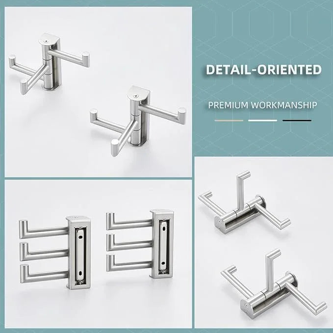 Angle Simple Swivel Towel Hooks, SUS 304 Stainless Steel Foldable Robe Hand Towel Holder for Bathroom Kitchen Wall, Brushed Nickel, 2 Pack - ModernBath