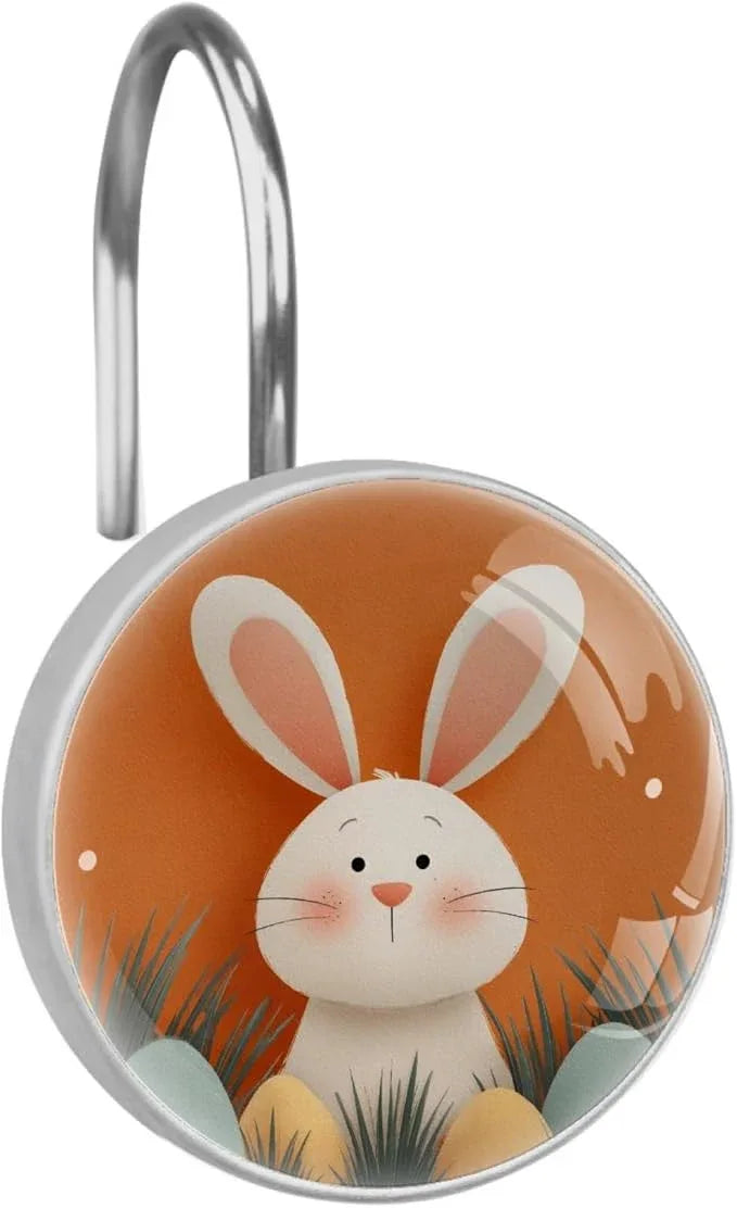 Easter Bunny Crystal Glass Shower Curtain Hooks for Bathroom Shower Rod, 12Pcs Round Home Decorative Shower Curtain Rings, Orange Bathroom Bedroom Living Room Accessories - ModernBath