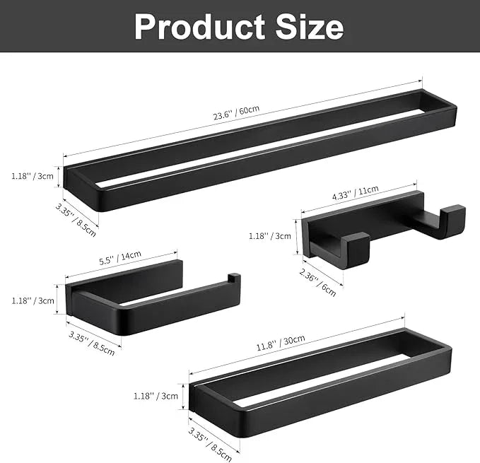 YACVCL 4-Piece Matte Black Bathroom Hardware Accessories Set, Bath Towel Bar Set SUS304 Stainless Steel, Round Towel Racks for Bathroom Wall Mounted - ModernBath