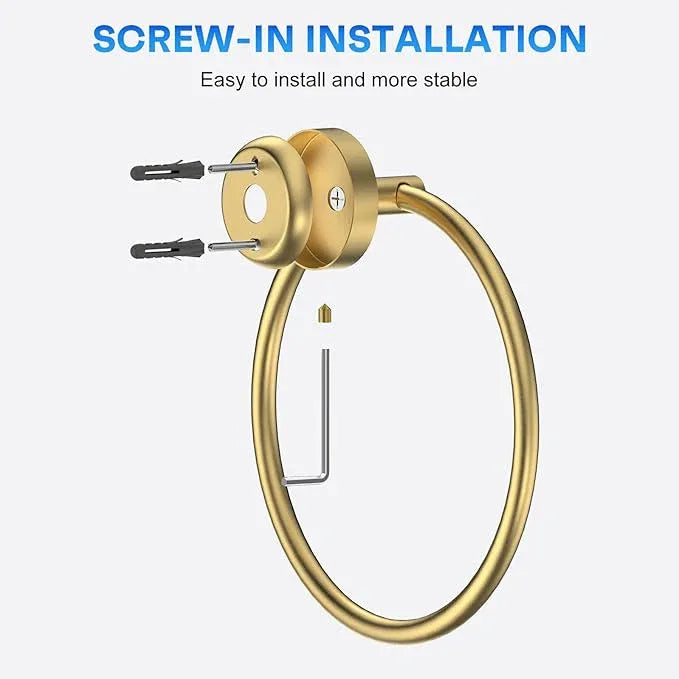 Hand Towel Holder Screw-in Gold Towel Ring for Bathroom Wall Stainless Steel Towel Hanger Round Towel Racks for Bathroom Decor and Accessories, 2 Packs - ModernBath