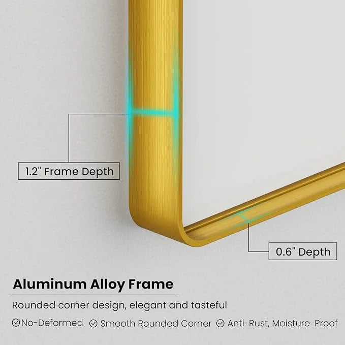 JISOSO Gold Bathroom Mirror, 36x36 Inch Brushed Gold Metal Frame Mirror for Wall, Rounded Rectangle Bathroom Vanity Mirror, Tempered Glass, Anti-Rust, Horizontal/Vertical - ModernBath