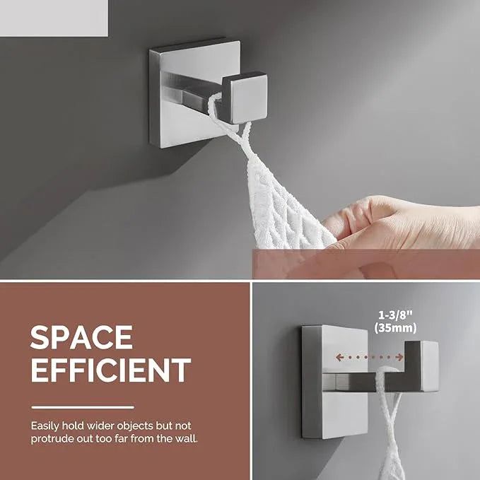 Angle Simple Bathroom Towel Hook Brushed Nickel, SUS304 Stainless Steel Hand Towel Rack, Square Coat Robe Hook, Wall Mount - ModernBath