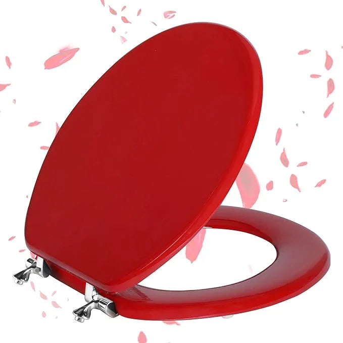 Red Round Toilet Seat Natural Wood Toilet Seat with Zinc Alloy Hinges, Easy to Install also Easy to Clean, Scratch Resistant Toilet Seat by Angol Shiold (Round, Red) - ModernBath