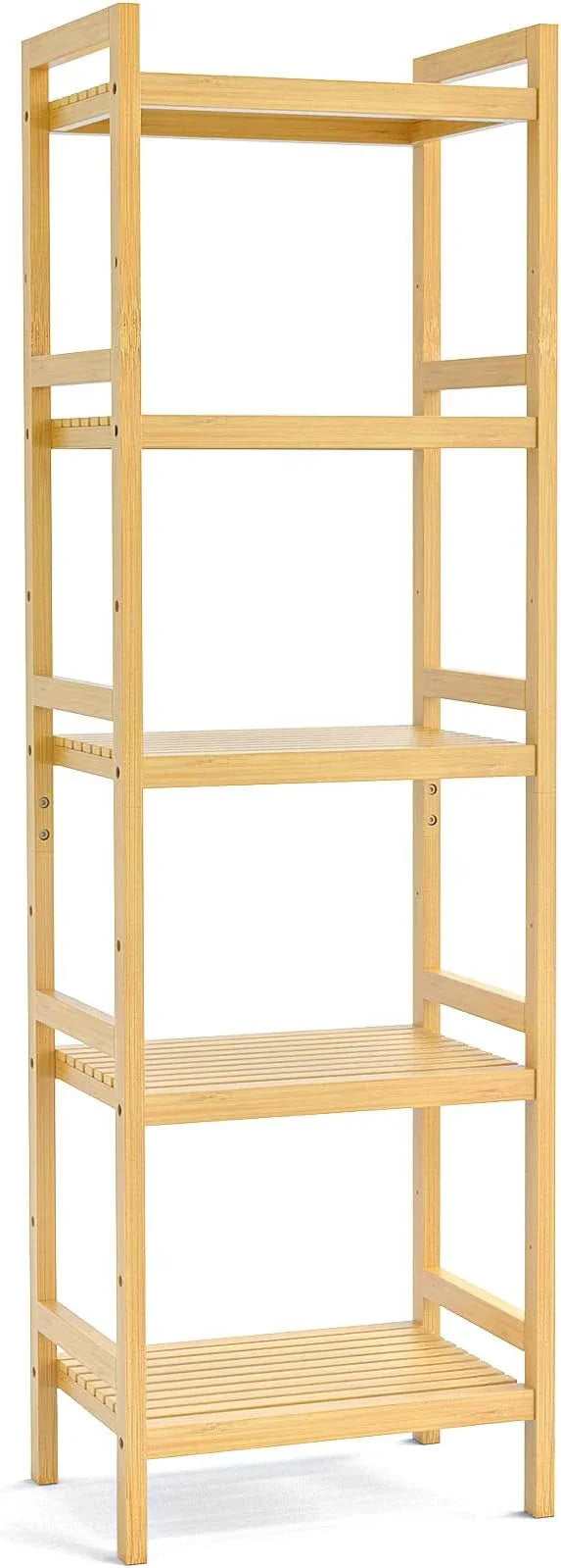 Homykic Bamboo Bookshelf, 5-Tier Narrow 55.9” Adjustable Book Shelf Bookcase Bathroom Shelves Freestanding Storage Stand for Living Room, Bedroom, Kitchen, Rust Resistance, Easy Assembly, Natural - ModernBath