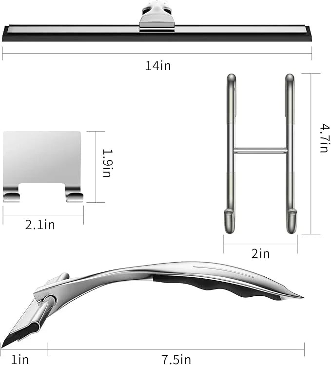 14-Inches Stainless Steel Shower Squeegee Set, Include Shower Door Hook, Adhesive Hook and Spare Silicone Blade, Window Squeegee for Shower Glass Door, Bathroom, Mirror, Window and Car Glass - ModernBath