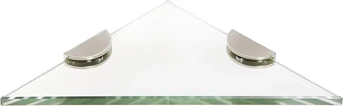 Spancraft Glass HRC10TR-BR Triangle Glass Shower Shelf with Half Round Clamp, Brushed Nickel Bracket, 10" - ModernBath
