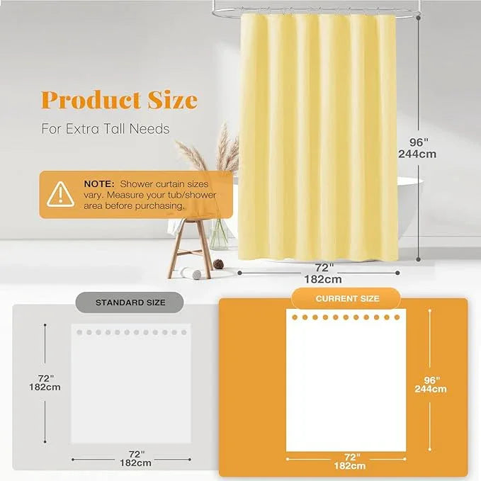 BTTN Fabric Shower Curtain, Linen Textured Heavy Duty Polyester Cloth Shower Curtain Set with Plastic Hooks, Yellow, 72" W x 96" L (Pack of 1) - ModernBath