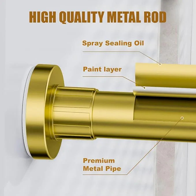 Ausemku Shower Curtain Rod 32-80 Inch Adjustable - 1 Inch Diameter Heavy Duty No drill Spring Tension Shower Rod, Non-Slip Rustproof Telescopic Rod for Bathroom, Gold - ModernBath