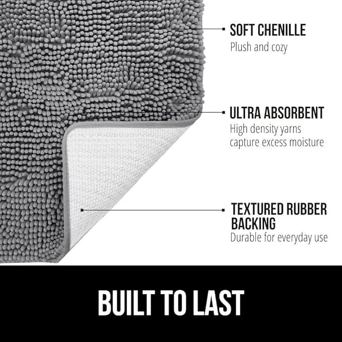 GORILLA GRIP Bathroom Rug Sets, Soft Chenille 2 Piece Area Rugs Set, Toilet Base Mat and 30x20 Carpet, Absorbent Microfiber Washable Mats Dry Quickly, Home Décor and Bath Room Accessories, Grey - ModernBath