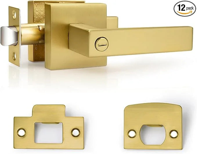 Probrico Gold Privacy Door Handle Lockset Heavy Duty Interior Door Lever for Bedroom Reversible Keyless Handleset Door Knob 12 Pack - ModernBath