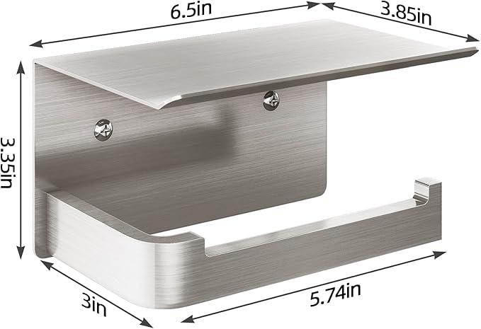Toilet Paper Holder with Phone Shelf, Brushed Nickel Toilet Paper Holder Wall Mount, Rustproof Stainless Steel Bathroom Storage - ModernBath