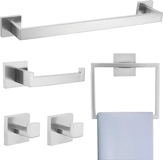 Brushed Nickel 5-Piece Bathroom Hardware Accessories Set-Towel Bar & Holder Set for Bathroom, SUS304 Stainless Steel Bathroom Accessories Set Wall Mounted,16-Inch - ModernBath