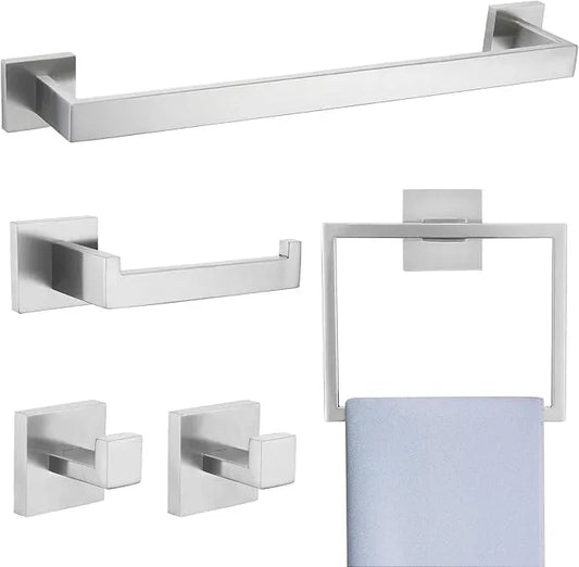 Brushed Nickel 5-Piece Bathroom Hardware Accessories Set-Towel Bar & Holder Set for Bathroom, SUS304 Stainless Steel Bathroom Accessories Set Wall Mounted,16-Inch - ModernBath