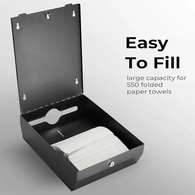 Paper Towel Dispenser Wall Mount - Multifold Trifold Paper Towel Dispensers, Large Capacity Stainless Steel Tissue Holder, Suitable for Bathrooms and Public Places Black - ModernBath