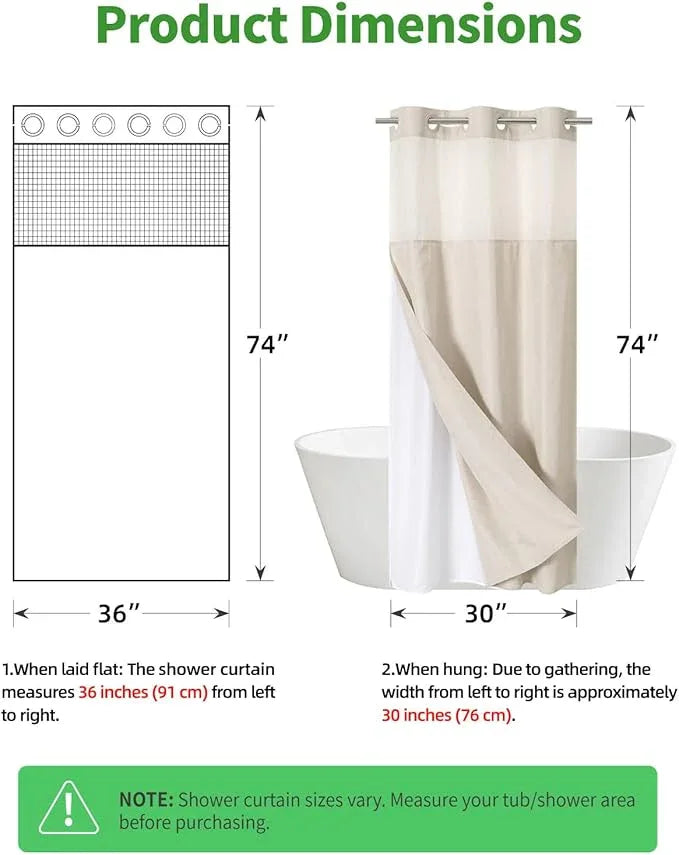 eachope Stall No Hooks Needed Linen Textured Shower Curtain with Snap-in Fabric Liner Set,Hotel Luxury Decor Shower Curtains for Bathroom with Mesh Top Window,Waterproof & Washable,36Wx74H,Cream - ModernBath