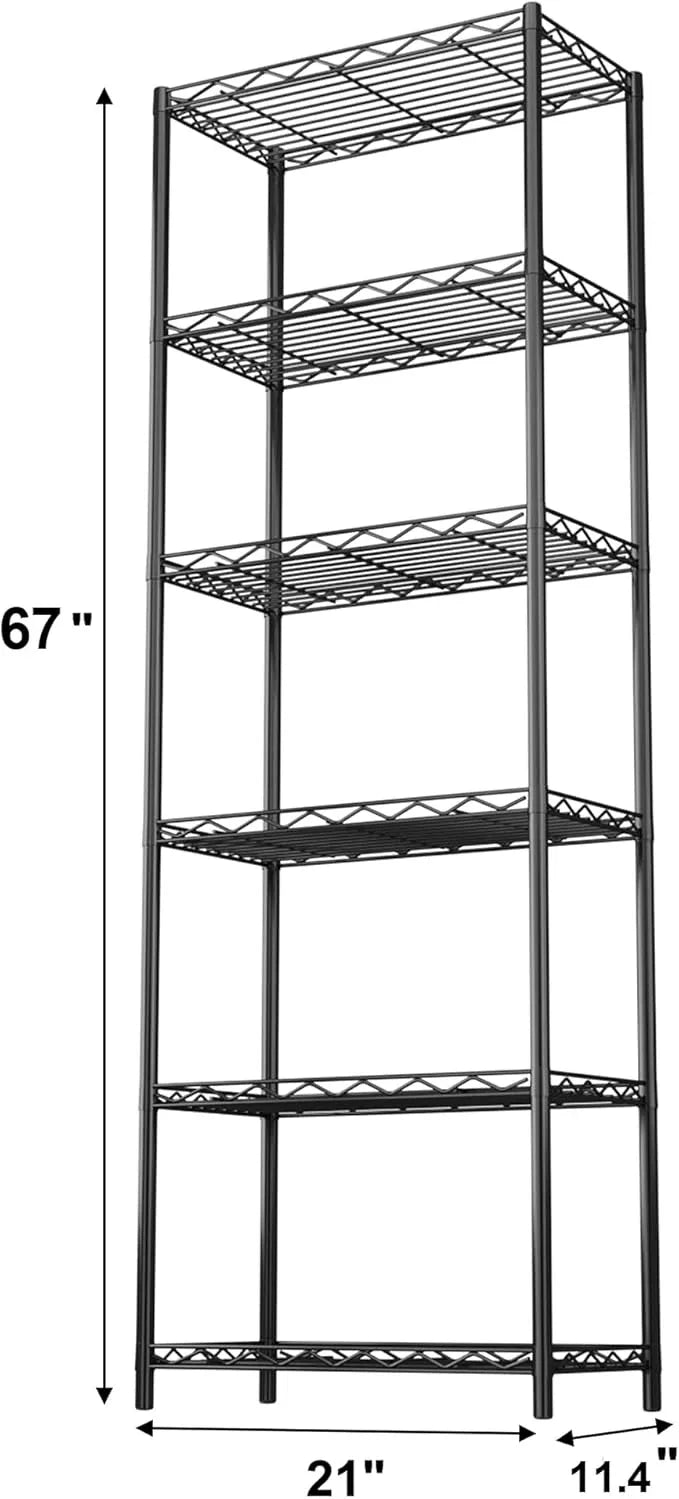 HOMEFORT 6-Tier Wire Shelving, 6 Shelves Unit Metal Storage Rack, Durable Organizer, Perfect for Pantry Closet Kitchen Laundry Organization (Black) - ModernBath