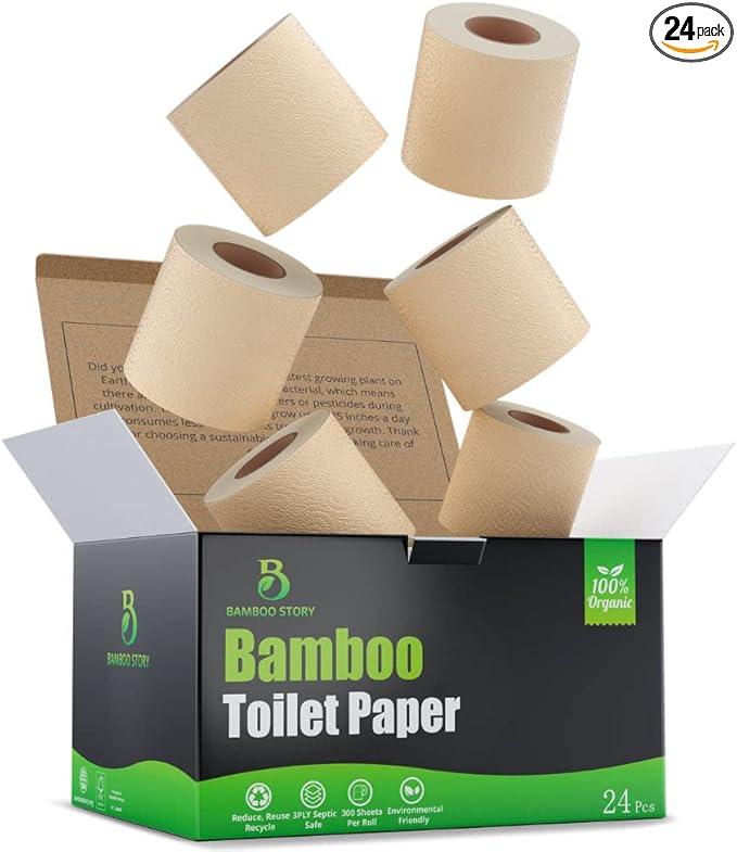 Premium Bamboo Toilet Paper, PFAS Free, Chemical Free Toilet Paper, Unbleached, (24) 3PLY & 300 Sheets, FSC Certified, Organic Brown, Plant-Based, Tree-Free, Plastic Free, BPA Free (24) - ModernBath