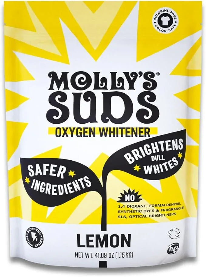 Molly's Suds Oxygen Whitener | Powerful Bleach Alternative, Chlorine Free & Color Safe | Brightens Whites and Removes Stains (Lemon Essential Oil - 41.09 oz) - ModernBath