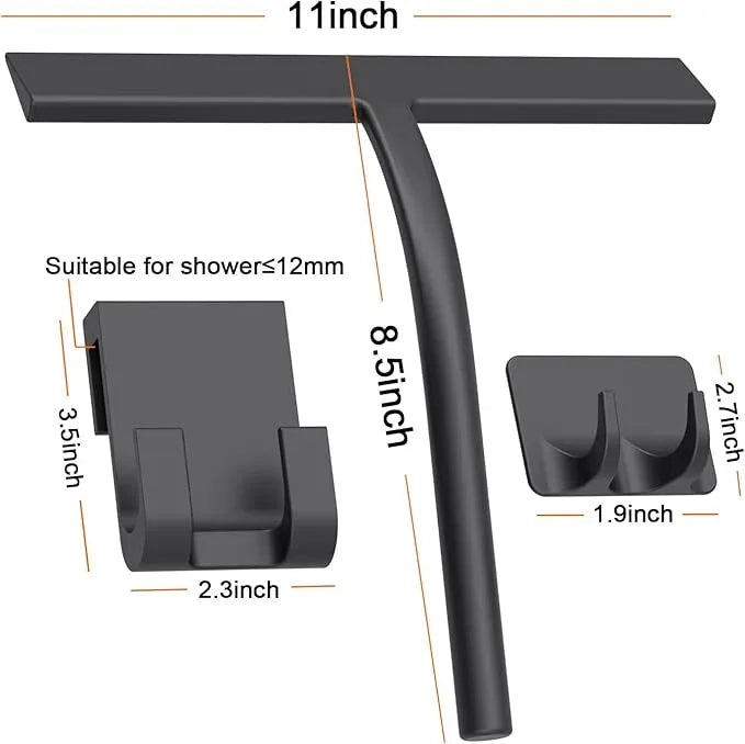 Anlynwooh All -Purpose Silicone Shower Squeegee for Shower Glass Door with Hook, Bathroom Accessories for Window Mirror Tile Car Shower Walls,Household Shower Cleaner Tool (Black, 11inch) - ModernBath
