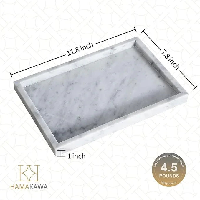 HAMAKAWA Large Bathroom Vanity Tray, Real Natural Marble Sink Tray 12 inch, Carrara White Stone Toilet Tank Trays, Modern Dresser Trays, Countertop Organizer for Kitchen Counter, Soap Dispenser - ModernBath