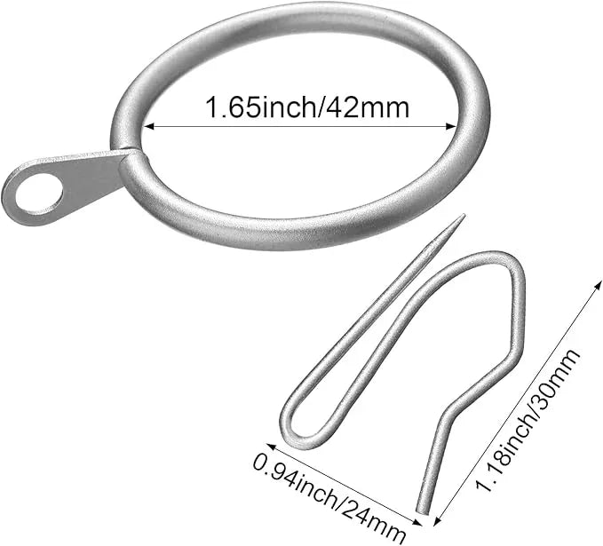 Hotop 30 Pcs Metal Drapery Curtain Rings 0.98/1.26/1.65 inch Interior Diameter and 30 Pcs Hanging Curtain Drapery Pin Hooks for Window Door Shower(Matte Silver,42mm) - ModernBath
