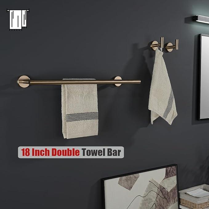 JQK Double Towel Bar Champagne Bronze, 20.5 Inch 304 Stainless Steel Thicken 0.8mm Towel Rack Bathroom, Towel Holder Wall Mount, Useable Length 18 Inch, TB100L18-CB - ModernBath
