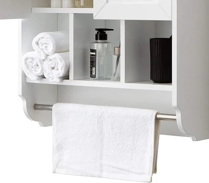 White Bathroom Wall Cabinet with Towel Bar,Wooden Medicine Cabinet Adjustable Shelves,23x32 Inch Kitchen Cabinet,Over Toilet Storage Cabinet for Bathroom,Kitchen,Laundry - ModernBath