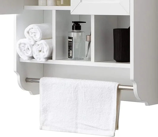 White Bathroom Wall Cabinet with Towel Bar,Wooden Medicine Cabinet Adjustable Shelves,23x32 Inch Kitchen Cabinet,Over Toilet Storage Cabinet for Bathroom,Kitchen,Laundry - ModernBath