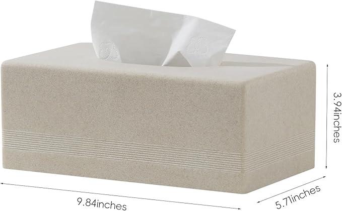 Haocoott Tissue Box Cover Rectangle, Resin Facial Tissues Holder Covers Rectangular Toilet Paper Holder Case Dispenser Home Decorative for Bathroom Kitchen Bedroom Living Room Office (Beige) - ModernBath