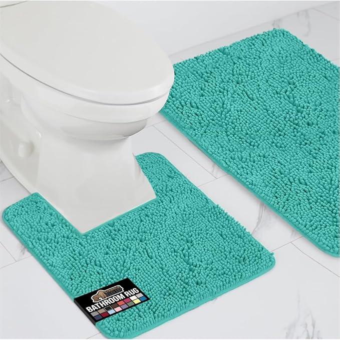 GORILLA GRIP Bathroom Rug Sets, Soft Chenille 2 Piece Area Rugs Set, Toilet Base Mat and 30x20 Carpet, Absorbent Microfiber Washable Mats Dry Quickly, Home Décor and Bath Room Accessories, Turquoise - ModernBath