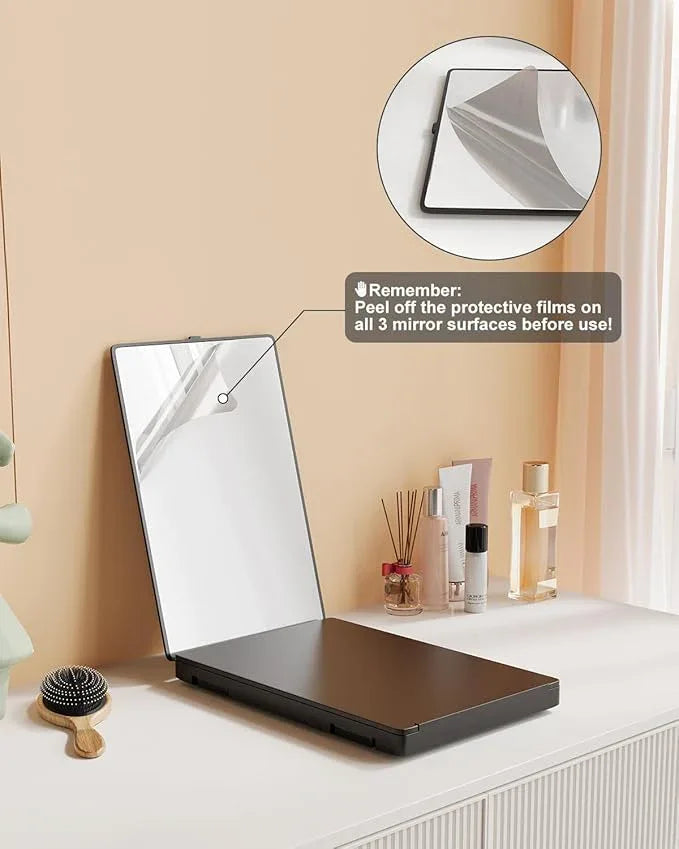 Dripex 3 Way Mirror with Storage Shelf, Trifold Self Haircut 360° Barber Mirror with Height Adjustable Hooks for Makeup, Styling, Shaving, Braiding, Dye Hair - ModernBath