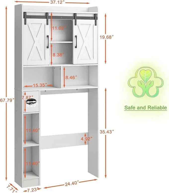 Vabches Over The Toilet Storage Cabinet, Farmhouse Storage Cabinet Over Toilet with Sliding Doors，Home Space-Saving Toilet Rack, for Bathroom, Restroom, Laundry - ModernBath