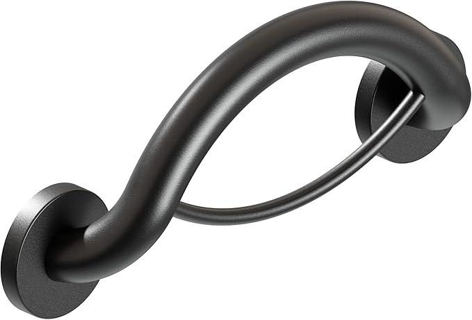 HEALTHCRAFT Plus 2-in-1 Towel Ring and Grab Bar (14.5 Inch) | ADA Compliant Wall-Mounted Bath and Shower Safety Handle, Handicap Grab Bar for Seniors (500 Lbs Capacity) in Matte Black - ModernBath