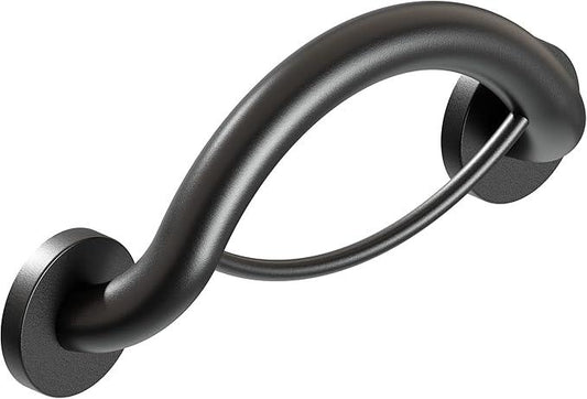 HEALTHCRAFT Plus 2-in-1 Towel Ring and Grab Bar (14.5 Inch) | ADA Compliant Wall-Mounted Bath and Shower Safety Handle, Handicap Grab Bar for Seniors (500 Lbs Capacity) in Matte Black - ModernBath