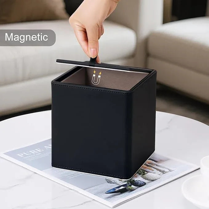 KINGFOM Leather Tissue Box Cover – Square Modern PU Leather Tissue Holder, Cube Tissue Dispenser for Home, Office, Bedroom, Bathroom – Elegant Minimalist Style (Black-Square) - ModernBath