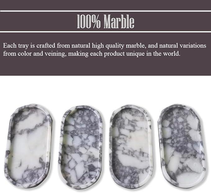 Denique Natural Luxury Calaccata Viola Marble Tray for Bathroom Countertop, 10.2" Vanity Tray Oval Deorative Tray, Countertop Organizer, Jewelry Dish Ring Holder for Dresser - ModernBath