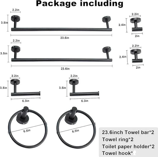 8 Pieces Bathroom Towel Rack Set, Includes 2PCS 23.6 inch Towel bar, 2PCS Towel Hook, 2 PCS Towel Ring, 2PCS Toilet Paper Holder-Matte Black Bathroom Accessories Sets - ModernBath