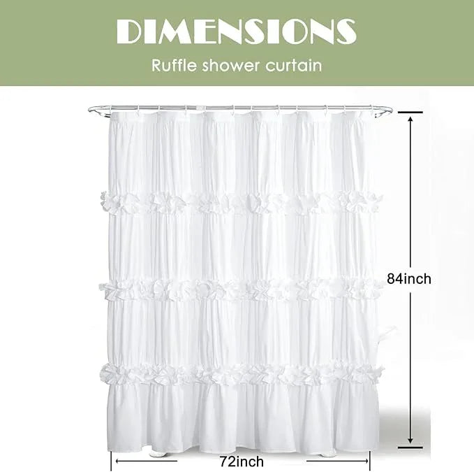 Homechoice Decor Victorian Ruffle Shower Curtain, Vintage Handcrafted Bow Tie Bath Curtain for Master Bathroom, Ruched Microfiber Bathroom Curtain with 12 Buttonholes, 72" W x 84" H, White (LQ-10) - ModernBath