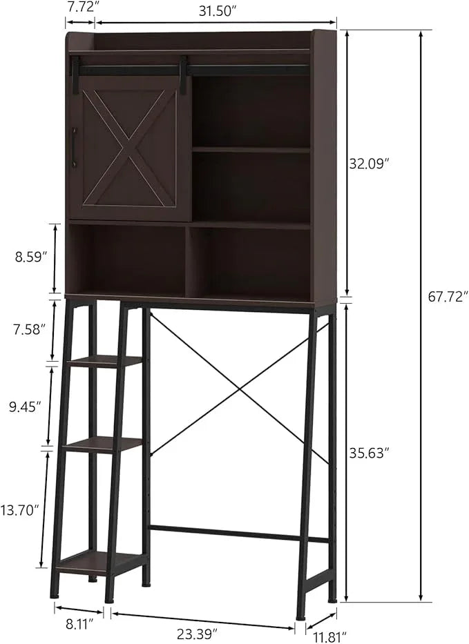 Over The Toilet Storage Cabinet, Farmhouse Storage Cabinet Over Toilet with Sliding Door & Toilet Paper Holder Stand，Home Space-Saving Toilet Rack, for Bathroom, Restroom, Laundry.Espresso - ModernBath