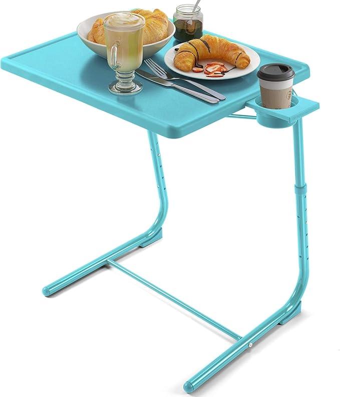 HUANUO Adjustable TV Tray Table - TV Dinner Tray with Cup Holder on Bed & Sofa, Comfortable Folding Table with 6 Height & 3 Tilt Angle Adjustments for Laptop (Azure) - ModernBath