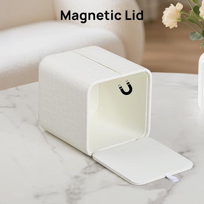 Cretkhp Square Tissue Box Cover with Magnetic Closure, Modern PU Leather Tissue Box Holder for Bathroom Vanity Countertop Night Stands Bedroom Office Desk, Stylish Cube Tissue Holder (Cream) - ModernBath